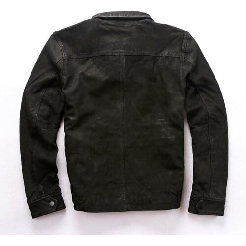 2020 Mens Scrub sheepskin real Vintage do old casual leather coat men autumn black goat skin flight jacket male