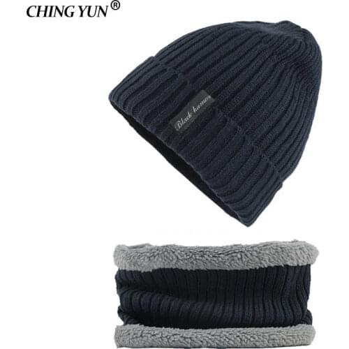 Winter Warm Hat Man Knitted Caps 2018 new Crochet Hats Cotton Muff Inside Plush Cap Wool Scarf Mask Balaclava Skull Bonnet