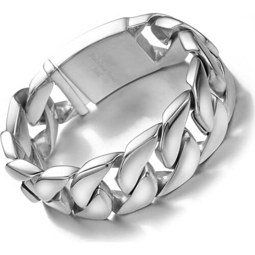 Mens Bracelet Stainless Steel Curb Chain Cuban Bracelet 24mm