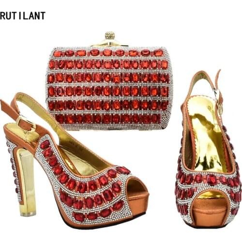 New Arrival Italian Matching Shoes and Bag Set for Party Rhinestone Wedding Shoes African Matching Shoes and Bag Set in Heels