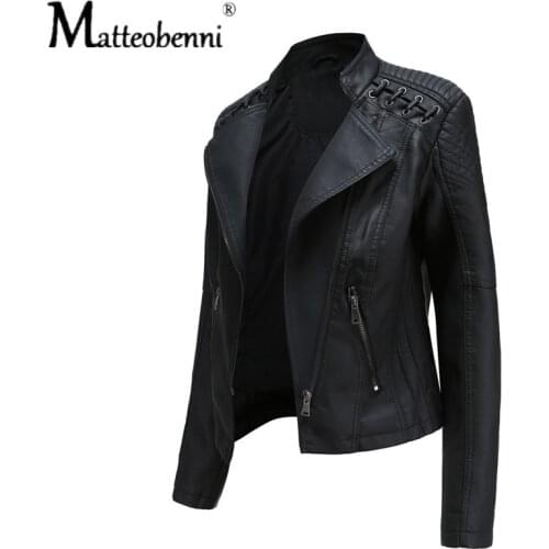 Autumn Womens Faux Leather Jacket Thin Section Ladies PU Motorcycle Suit New 2020 High Quality Slim Short Casual Zipper Jackets