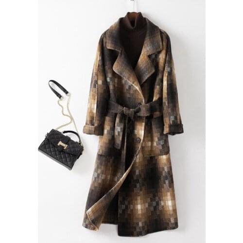 Autumn and Winter Plaid Coat Woolen Womens Medium Long Small Fragrance Double Faced Coat Woolen Coat 2021 New