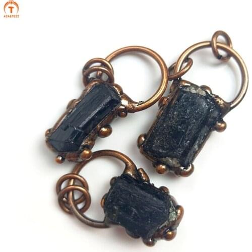 Halloween Gift Raw Stone Black Tourmaline Pendants Energy Crystal Stone Black Tourmaline Pendant For Women Necklaces Jewelry Set