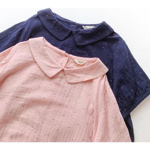 Lamtrip Sweet Kawaii Polka Dots Print Short Sleeve Cotton Yarn Peter Pan Collar Shirt Blouse Top Mori Girl 2021 Summer