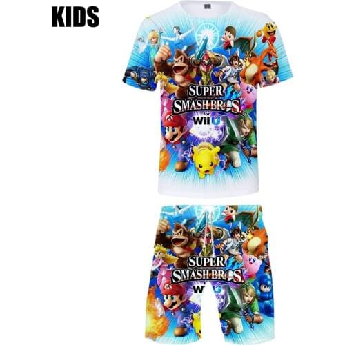 Super Smash Bros. Ultimate Kids Tshirt + Shorts Summer Men T-shirt Two Piece Sets Breathable Students Clothing Boys Beach Shorts