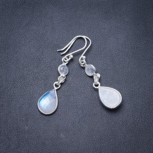 Natural Rainbow Moonstone Handmade Unique 925 Sterling Silver Earrings 1.5" Y2954