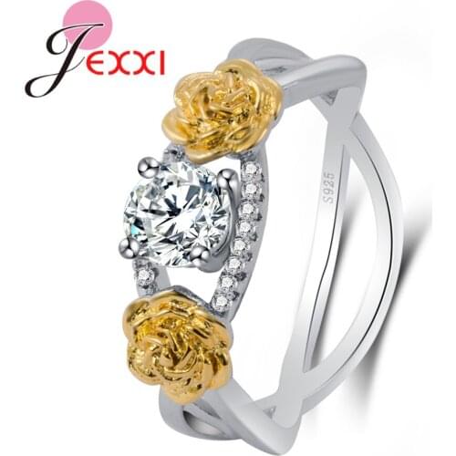 Women Trendy 925 Sterling Silver Double Gold Daisy Flowers Design Wedding Rings For Female CZ Engagement Bridal Ring