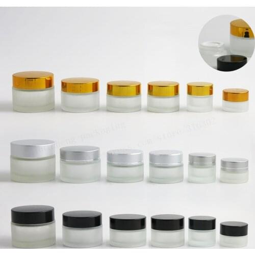200 x 100g 50g 30g 20g 15g 10g 5g Frost Glass Cream Jar with silver gold black lids 1oz Glass Container 1/3oz Cosmetic Packaging
