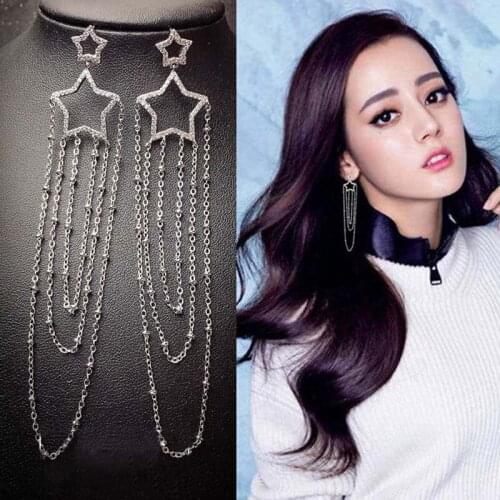 2021 Fashion Unusual Star Drop Earrings With Tassel High Qualtiy S925 Ear Needle Long Earrings For Women Party Gift