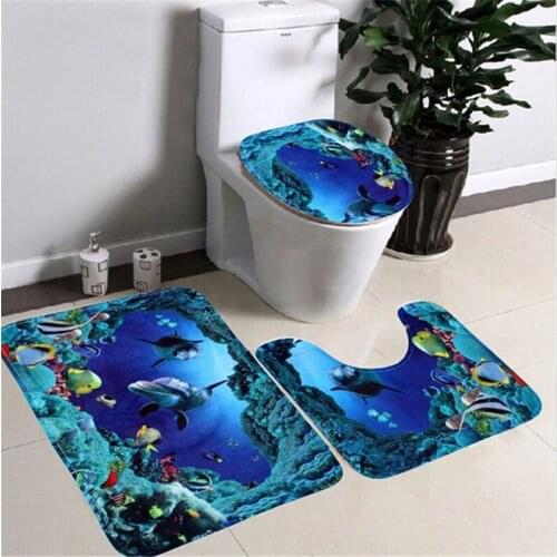 3pcs/set Fashion Shark Blue Household Pedestal Rug Bath Mat Lid Toilet Seat Covers Set