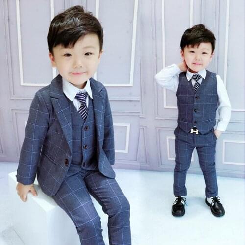 Brand Formal Boys Wedding Party Suits Sets Children Blazer Vest pants Tie 4PCS Clothing Sets Kids Performances Dress Costume