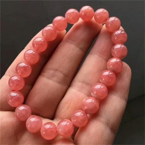 8mm Genuine Red Natural Ice Rhodochrosite Gems Crystal Round Bead Women Bracelet AAAAA