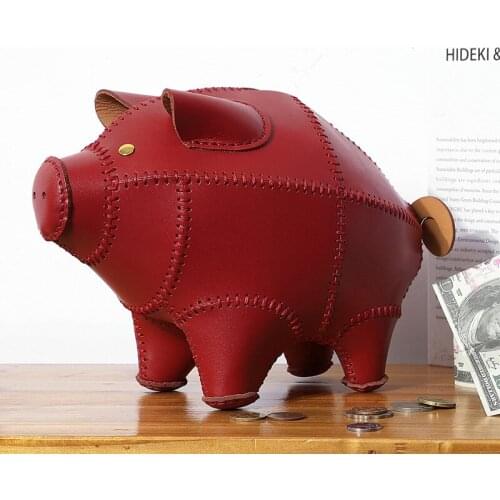 High Capacity Cute Black Piggy Money Box Genuine Leather Coin Piggy Bank Simple Creative Handmade Piggy Bank Storage Box LB621