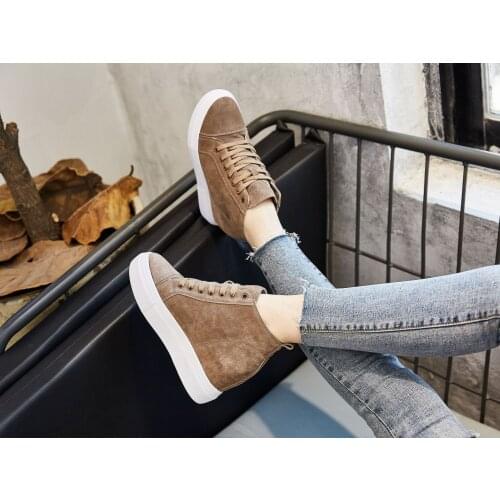 Increased leather in the 2020 autumn and winter new Martin boots 8CM thick-soled element all-match high-top lace-up riding boots