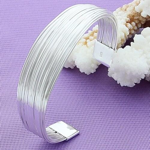 Fashion 925 Sterling Silver Multi-Line Bracelet Bangles Women Simple High Quality Silver Bracelet Bangles Jewelry