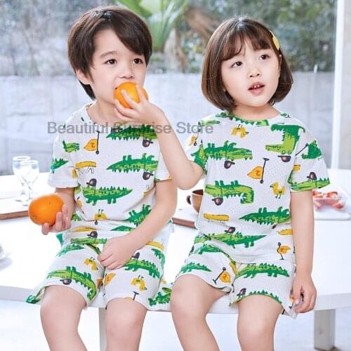 Kids Boys Girl Outfits Set Toddler Crocodile Loungewear Children Cartoon Sleepwear Suit Summer Pajamas 2PCS Cotton Home Clothes