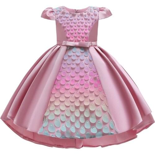 Flower Kids Dresses Wedding Party Dress Sequined Mesh Girl Dress First Feast Elegant Prom Dress 3-10 Years Children Clothing