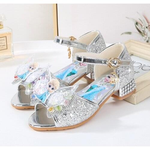 Disney Frozen Crystal Sandal For Baby Fashion Girls Elsa Princess Kids Shoes High Heel Summer Sandals Party Dress Shoes