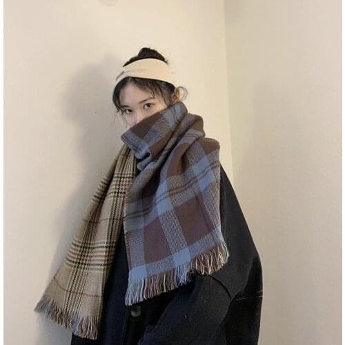 Double-Sided Plaid Scarf Autumn and Winter British Style Classic Plaid Long Thickened Warm Shawl Men and Women Same Style