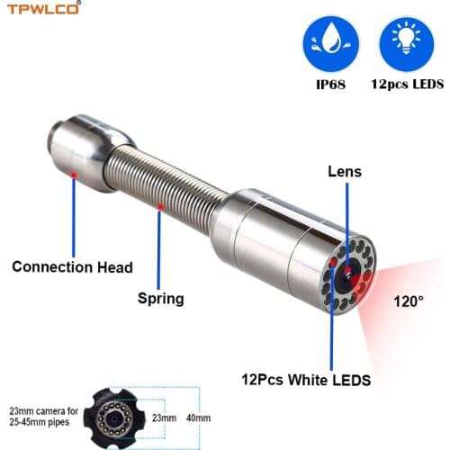 Diameter 23mm Endoscope Industrial Video Camera With 12pcs LEDS Used For Drain Sewer Tube Inspection System