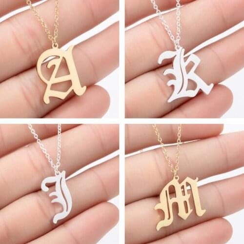 Hfarich Old English Custom Capital Initial A-Z Letter Pendant Necklace Men Vintage Font Personalize Necklace Women Jewelry