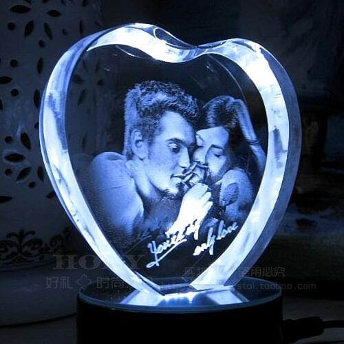 Customized K9 Crystal Photo Frame LED Base Laser Engraved Picture Home Decoration Personalized Wedding Photo Frame