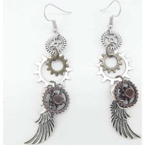 New Sale Layered Gears and Wing Drop Steampunk Fashion Earring