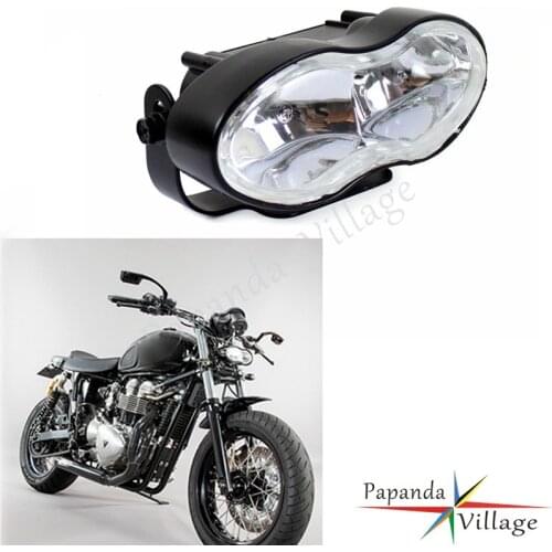 Motorcycle H3 Bulbs Retro Twin Wave Oval Headlight Custom Universal for Harley Sportster Cruisers Chopper Bobber Cafe Racer