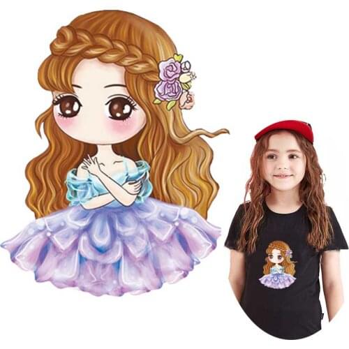 Cartoon Cute Girls Patches For Clothes Heat Transfer For Clothing Thermal Stickers Flower Patches Iron On Transfer On clothes