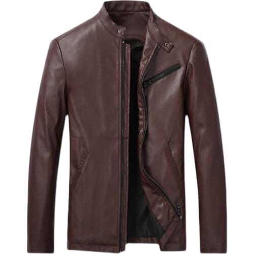 Mens PU Coat Fall/Winter Stand Collar Slim Solid Color Zipper Business Leather Jacket High Quality Waterproof Faux Leather Tops