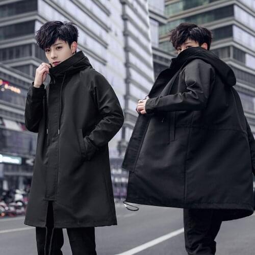 Spring Hoodies Brand 2020 New Long Trench Coats Fashion Hooded Solid Windbreaker Pocket Jackets Men 1903