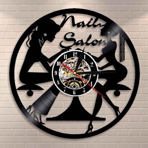 Spa Nail Salon Vinyl Record Wall Clock Modern Design Nail Manicure Studio Beauty Wall Sign Art Clocks Hanging Wall Watch