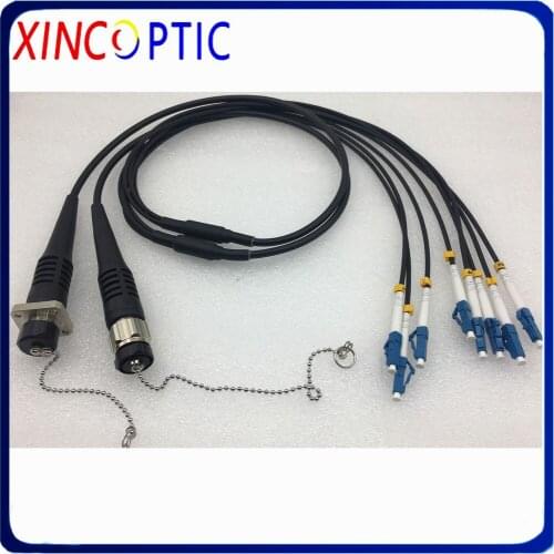 Single Mode,4Core,G657A,4.5mm,0.5M,ODC Square/Female Round/Male to LC/FCUPC Black 4C Armored Fiber Optic Patch Jumper Connector