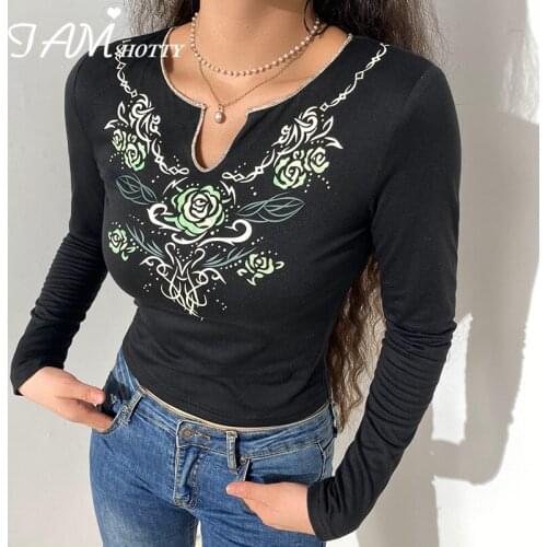 Solid Slim Elegant Crop Top Women V-neck Flare Long Sleeve T Shirt Autumn Casual Basic Pullovers Vintage Tee Sexy Shirt Iamhotty