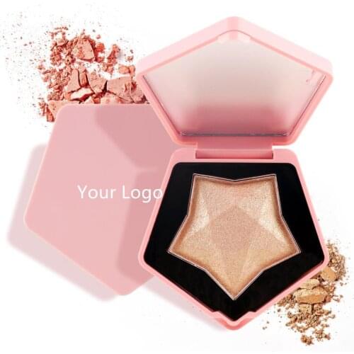 Wholesale Face Single Highlighter Palette Private Label Beige Gold Shimmer Highlighter Contour Glow Makeup Powder Pink Star Case