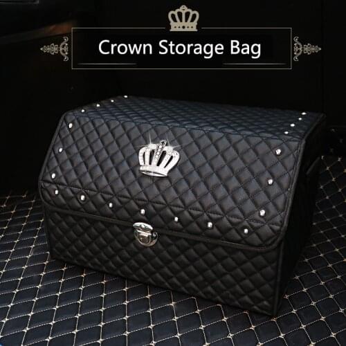 Car Trunk Organizer Stowing Tidying Auto Storage Box Crystal Crown Women Car Trunk Bag Interior Accessories