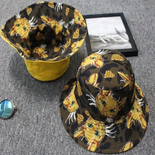 Bucket Hat Double-Sided Bucket Hat Womens Cute Cat Bucket Hat Luxury Caps For Womens Bucket Hat Cap Women Summer Cap Bob Hat