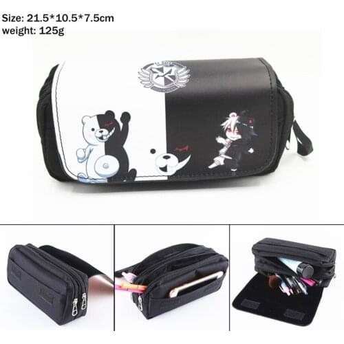 Anime Danganronpa Monokuma Zipper Pencil Case Canvas Penbag Women Student Makeupbag Cartoon Travel Cosmetic Bags Stationery Gift