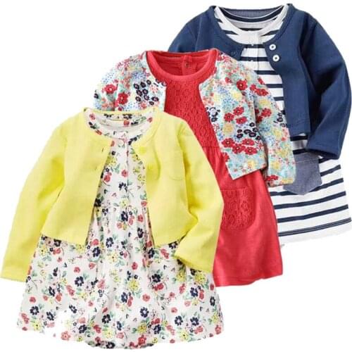 2021 Spring Summer Dress Baby Girl Clothing Set Princess Floral Vestidos Pure Cotton Infant Baby Romper Dress+Girls Tops Coats