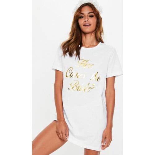 Here comes the bride sleep long shirt Wedding Night women gift tumblr grunge graphic camisetas quote art aesthetic t shirt dress