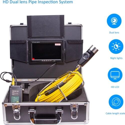 42MM HD Dual Lens Pipe Sewer Drain Industrial Endoscope Inspection Camera System 7inches LCD 20m Cable