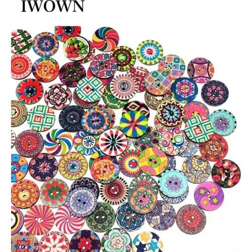 10/30Pcs 2 Holes Vintage Wooden Buttons Flower Painting Round Button for DIY Clothes Decorative Sewing Craft