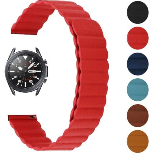 Leather Magnetic Buckle Strap for Samsung Galaxy 42/46mm Active 2 Watch Band for Galaxy Watch3 41/45mm Gear Watchband 20mm 22mm