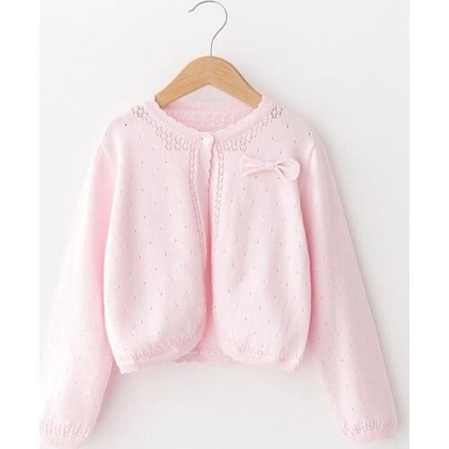 RL Children Girls Cardigan Sweater Long Sleeve Gray Bow Cotton Girls Coat For 1 2 3 4 6 8 10 11 Years Old Girls Clothes 175024