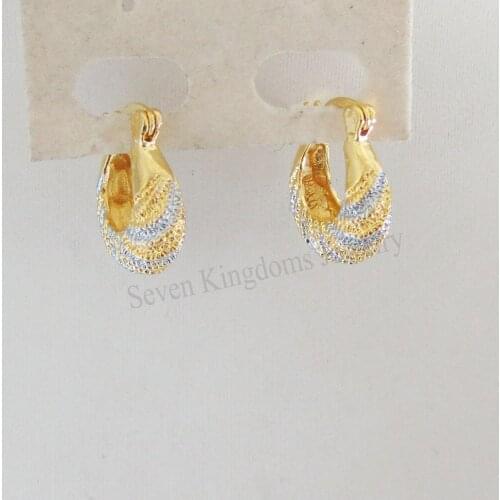 NEW CUTE YELLOW WHITE GOLD GP FILL OVERLAY TWO TONES HUGGIE HOOP 0.59"*0.67" EARRING