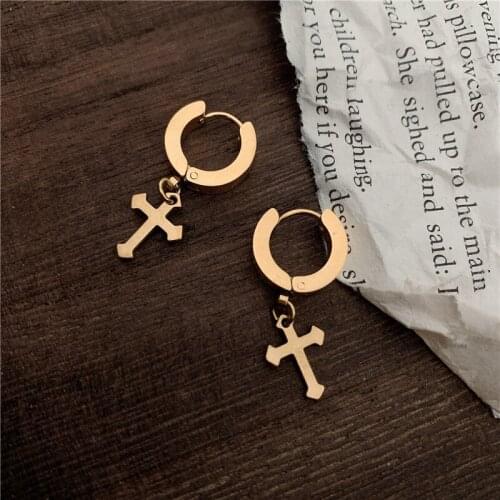 Gold Color Circle Cross Pendant Earrings Punk Style Exquisite Simple Mini Metal Hoop Earrings Women Jewelry Party Gifts 2020