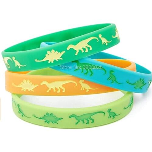 300pcs Colorful Dinosaur silicone wristband bracelet free shipping