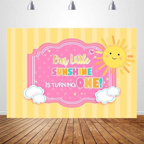Sunshine Birthday Party Photo Background Turning One 1st Party Banner Little Sun Custom Backdrop for Photobooth Studio