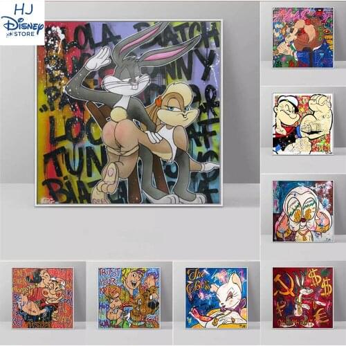 Modern Kidroom Home Decoration Print Canvas Painting Disney Cartoon Poster Rabbit Popeye Animals Picture for Room Decor No Frame