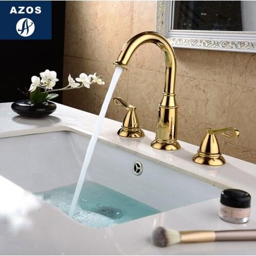 Azos Split FaucetSoft Basin Brass Ti-Pvd Cold and Hot Switch Bathroom Bathing Shower Room Double Handle Three Holes Round MPSKF